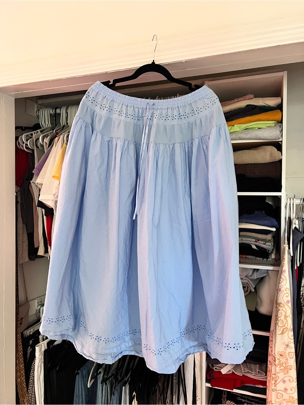 Free People Giselle Light Blue Eyelet A-Line Skirt
